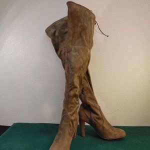faux suede over the knee heeled boots by Charlotte Russe
